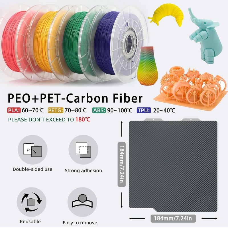 GOMENL Build Plate for Bambu Lab A1 Mini 3D Printer: PEI Build Plate Carbon PET Diamond PEO PEY Plate 3D Printing Accessories Textured Smooth Sheet Bed 184x184mm (Smooth PEO+Smooth PET) - Image 3